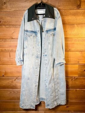 Galita Light Blue 100% Cotton Long Denim Trench Coat Size Large 💕🖤